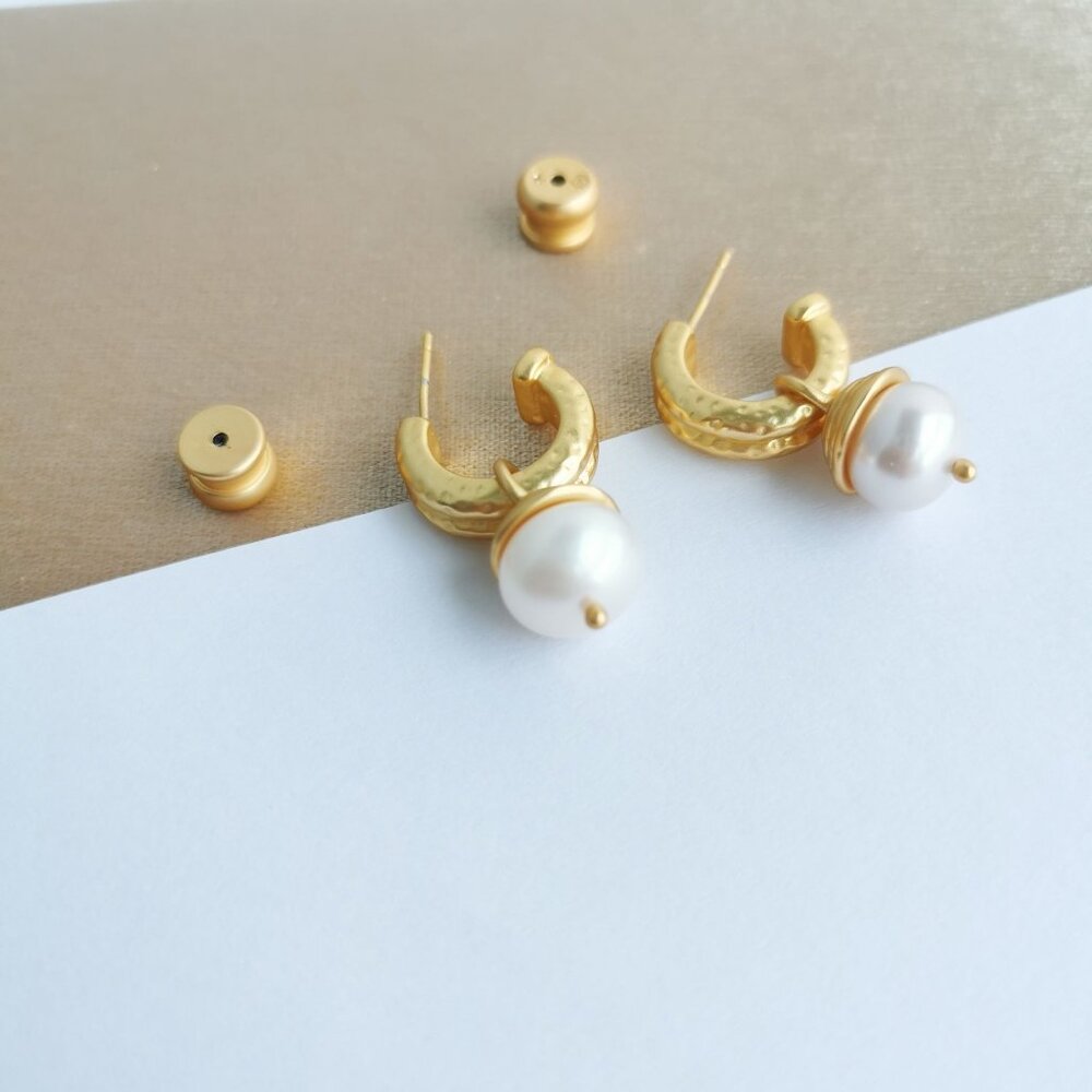 Julie Vos Astor Gold Pearl Hoop & Charm Earrings New